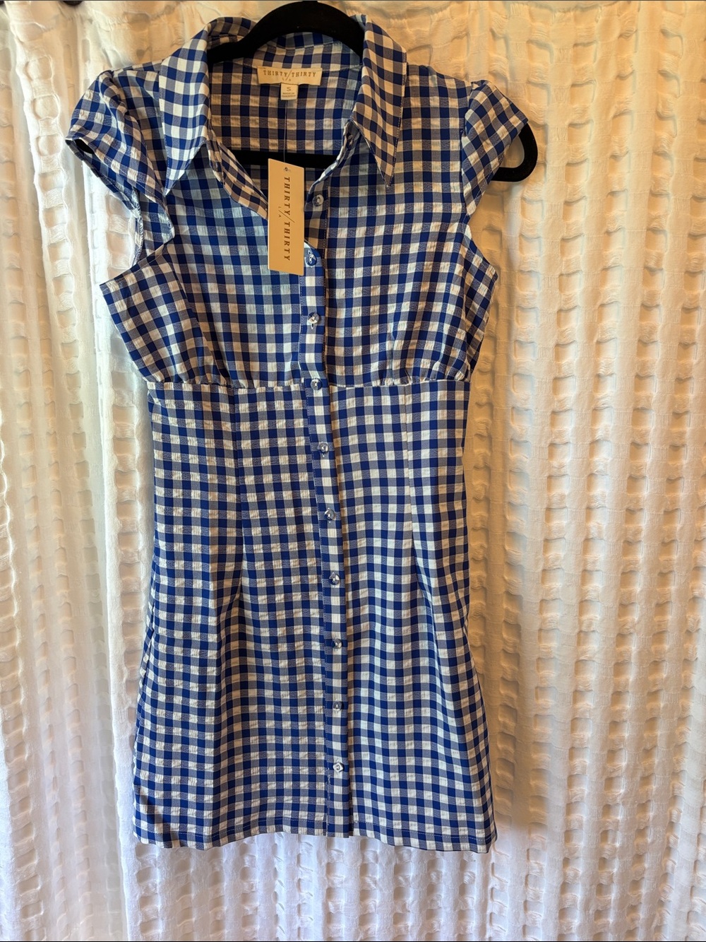 Blue & White Gingham Button-Front Dress by Thirty/thirty